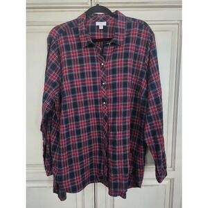 J Jill Plaid Button Up Shirt Women's Xl‎ Navy And Red 97641 Cabincore Cozy